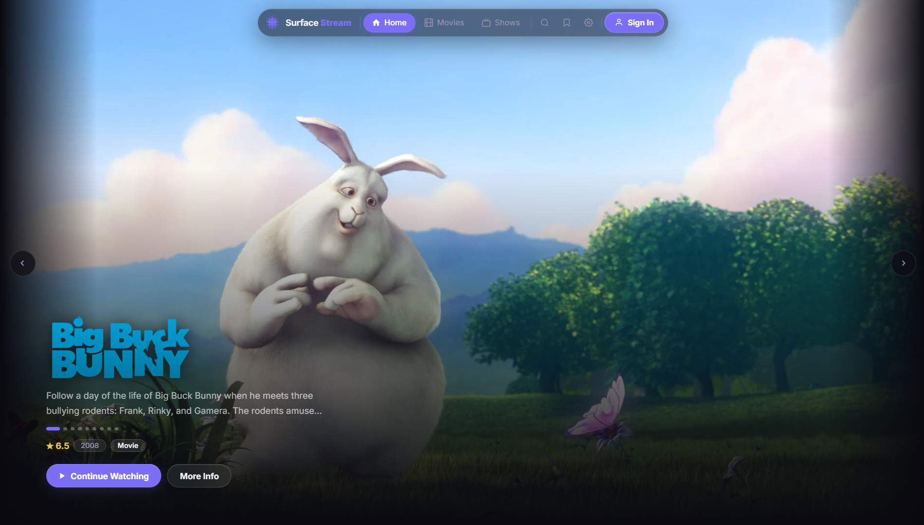 Screenshot of the Surface Stream website